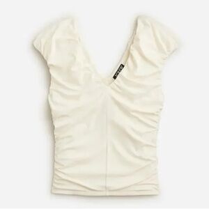 J.Crew Ruched V-Neck Top Stretch Cotton Blend Ivory